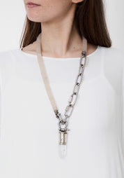 Reclaimed Vinyl, Stainless Steel and Quartz Necklace
