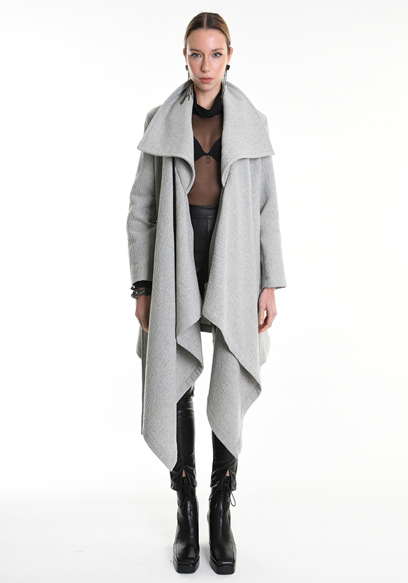 Asymmetric Tie Waist Wool Blend Jacket