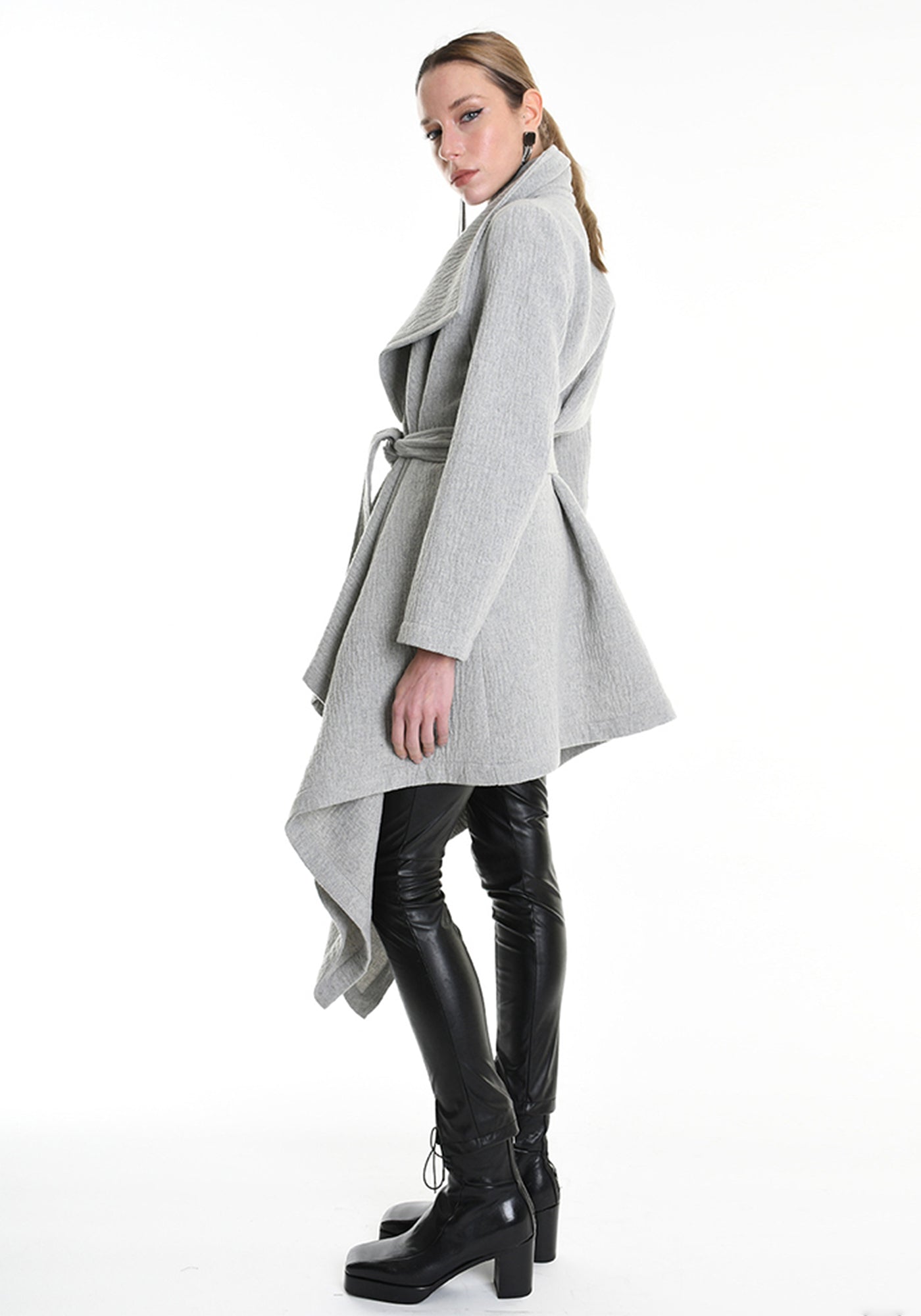 Asymmetric Tie Waist Wool Blend Jacket
