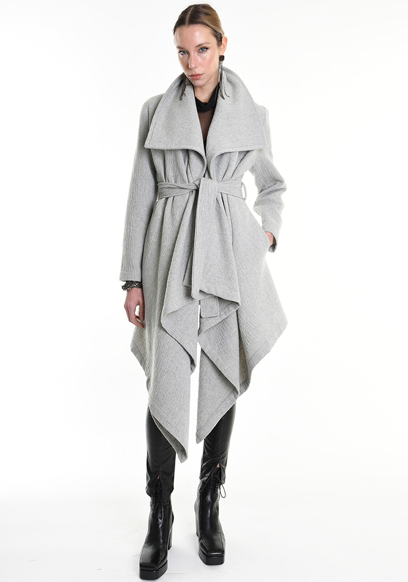 Asymmetric Tie Waist Wool Blend Jacket
