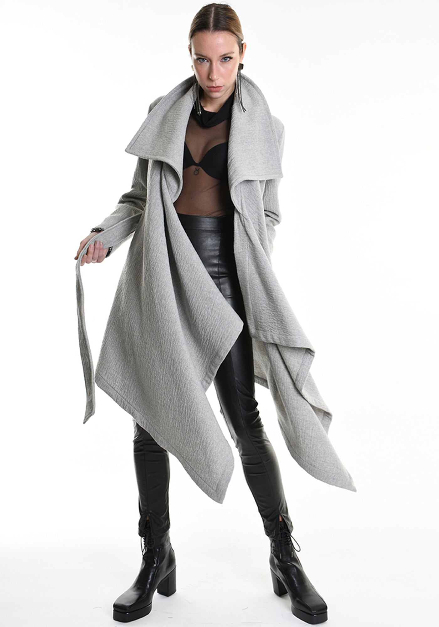 Asymmetric Tie Waist Wool Blend Jacket