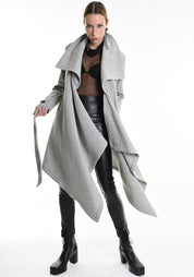 Asymmetric Tie Waist Wool Blend Jacket