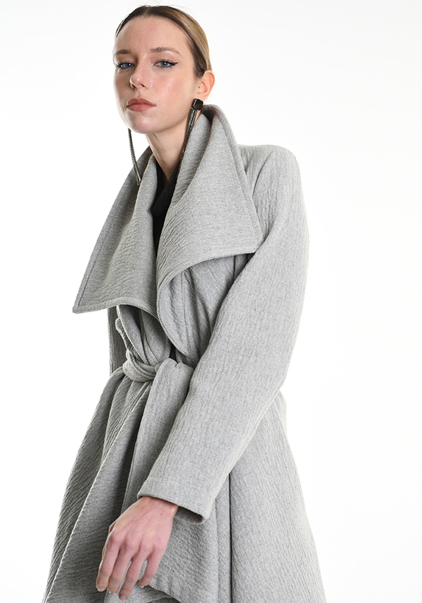 Asymmetric Tie Waist Wool Blend Jacket