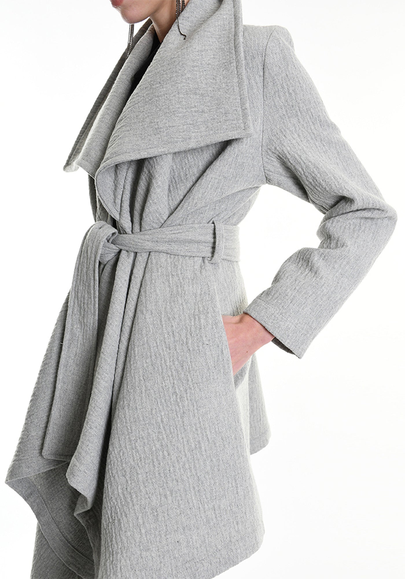 Asymmetric Tie Waist Wool Blend Jacket