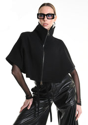 Asymmetric Cropped Wool Blend Jacket