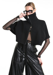 Asymmetric Cropped Wool Blend Jacket