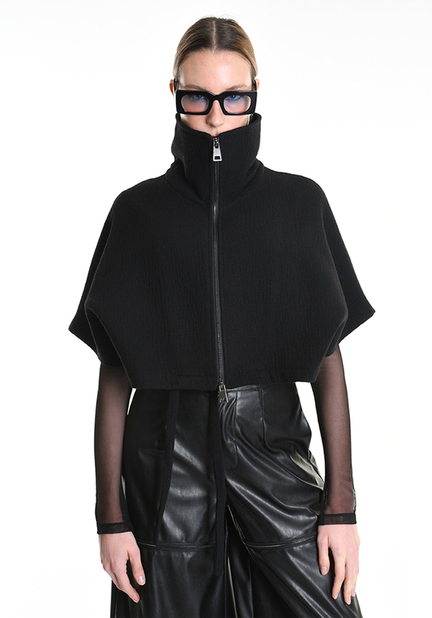 Asymmetric Cropped Wool Blend Jacket