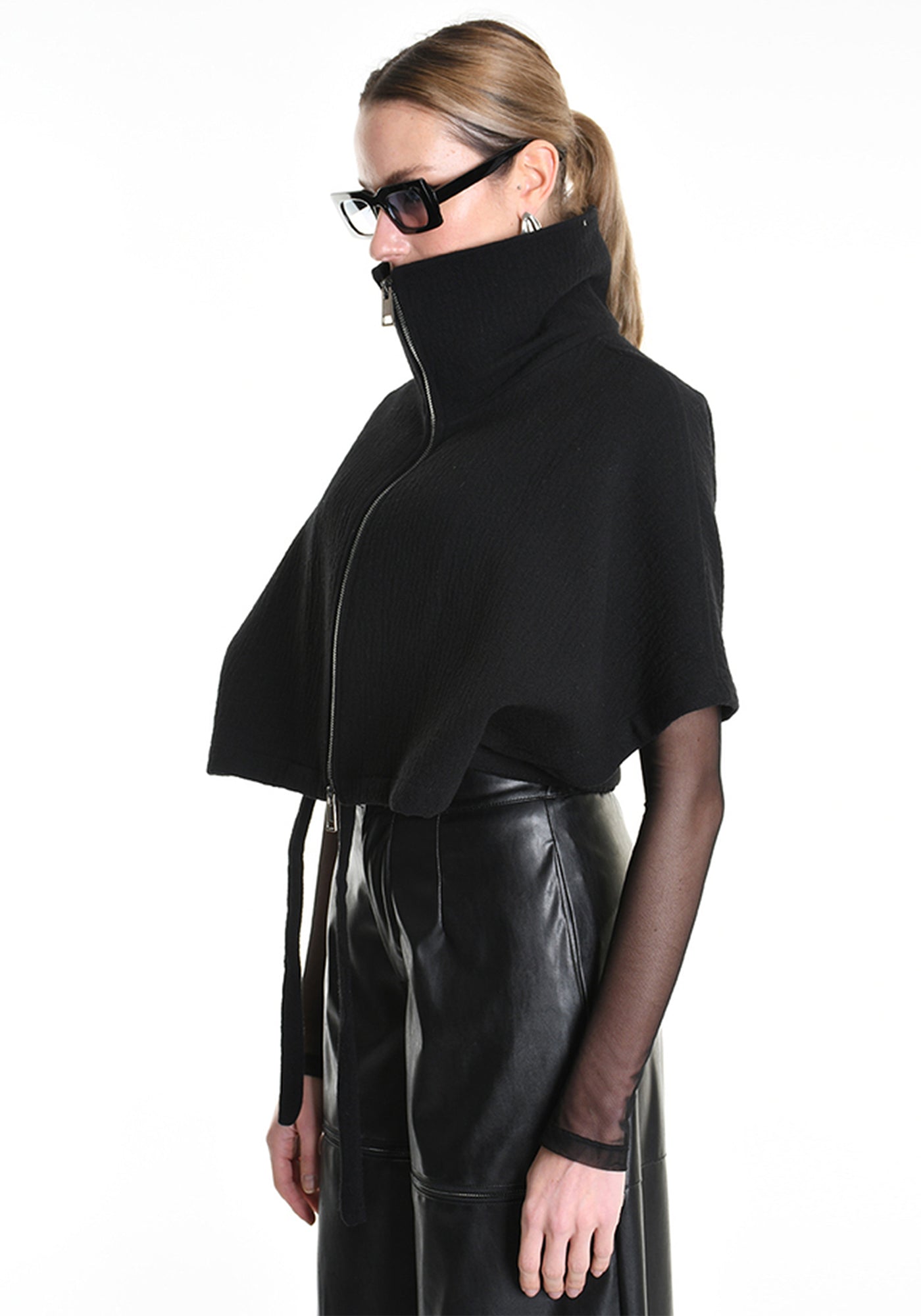 Asymmetric Cropped Wool Blend Jacket