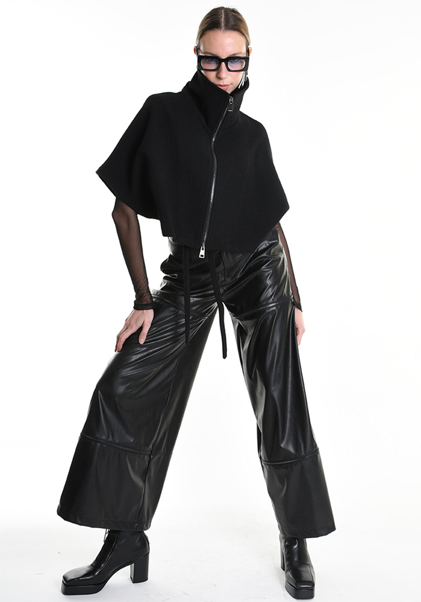 Asymmetric Cropped Wool Blend Jacket