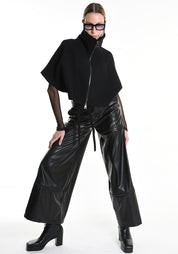 Asymmetric Cropped Wool Blend Jacket