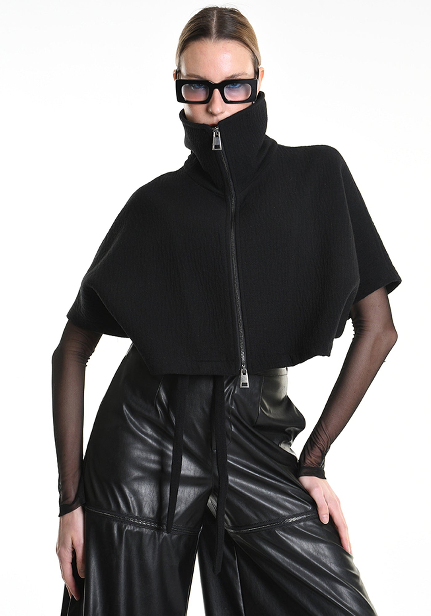 Asymmetric Cropped Wool Blend Jacket