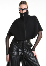 Asymmetric Cropped Wool Blend Jacket