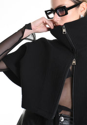 Asymmetric Cropped Wool Blend Jacket