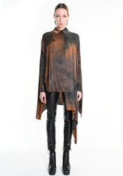 Asymmetric Dyed Satin Tunic Blouse