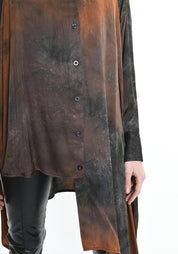 Asymmetric Dyed Satin Tunic Blouse