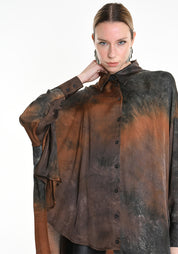 Asymmetric Dyed Satin Tunic Blouse