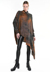 Asymmetric Dyed Satin Tunic Blouse