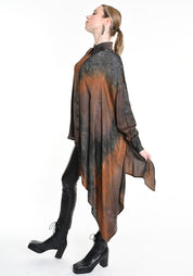 Asymmetric Dyed Satin Tunic Blouse