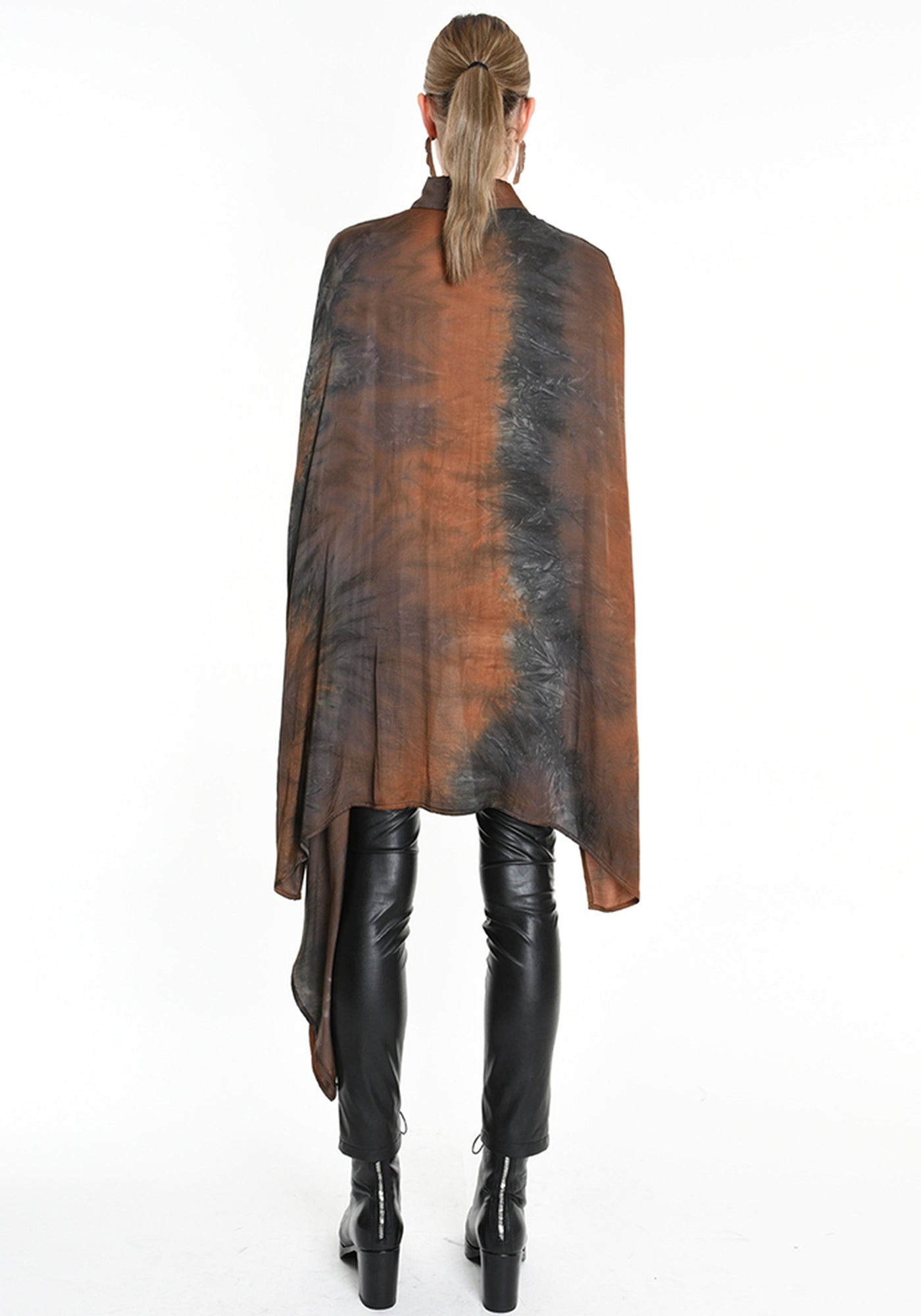 Asymmetric Dyed Satin Tunic Blouse