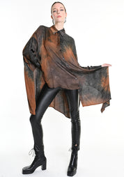 Asymmetric Dyed Satin Tunic Blouse