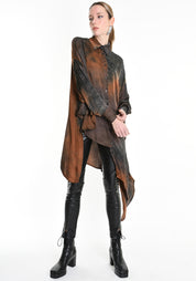 Asymmetric Dyed Satin Tunic Blouse