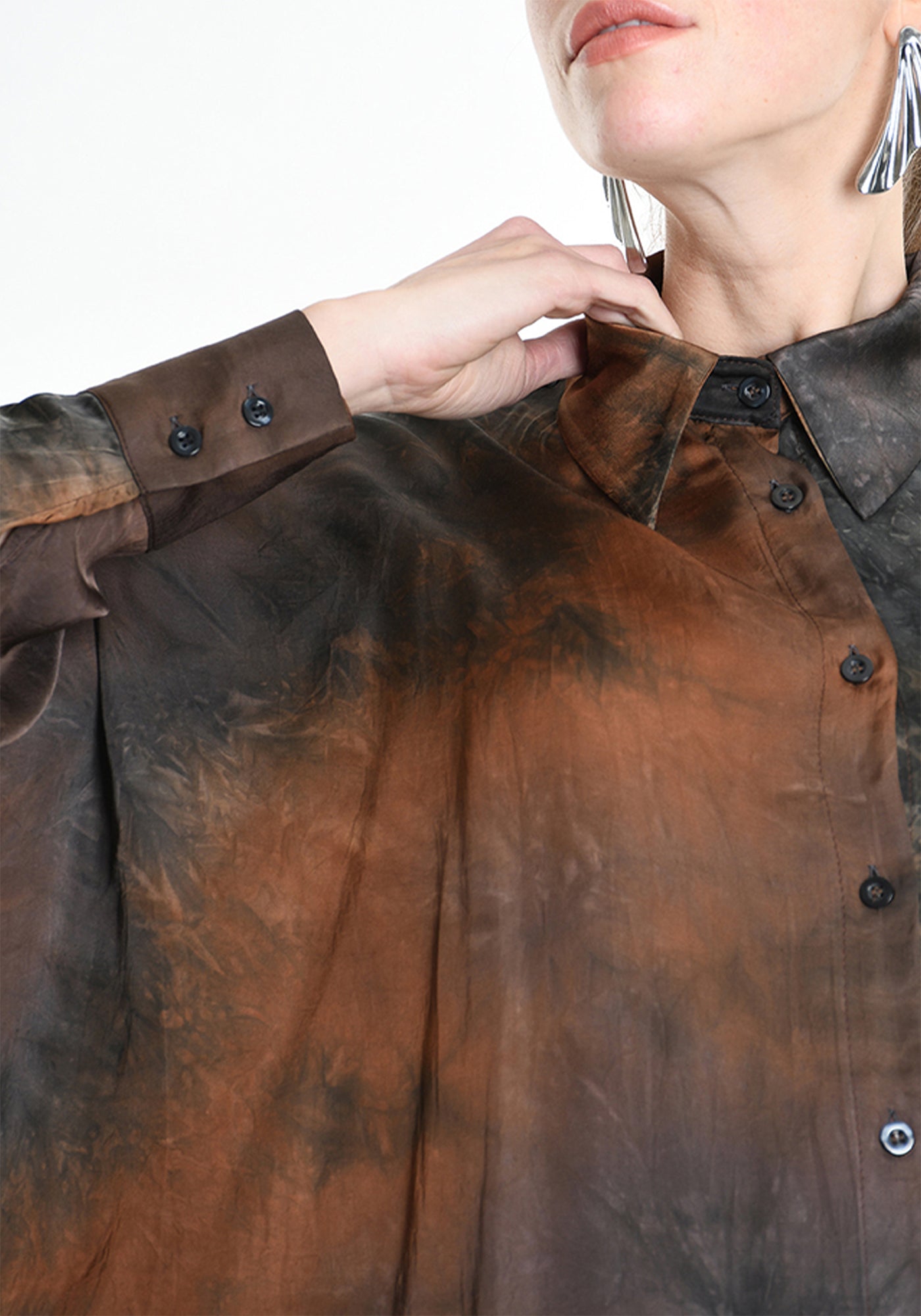 Asymmetric Dyed Satin Tunic Blouse