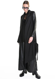Asymmetric Faux Leather Details Maxi Jacket