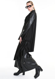 Asymmetric Faux Leather Details Maxi Jacket