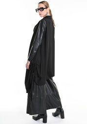 Asymmetric Faux Leather Details Maxi Jacket