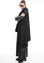 Asymmetric Faux Leather Details Maxi Jacket