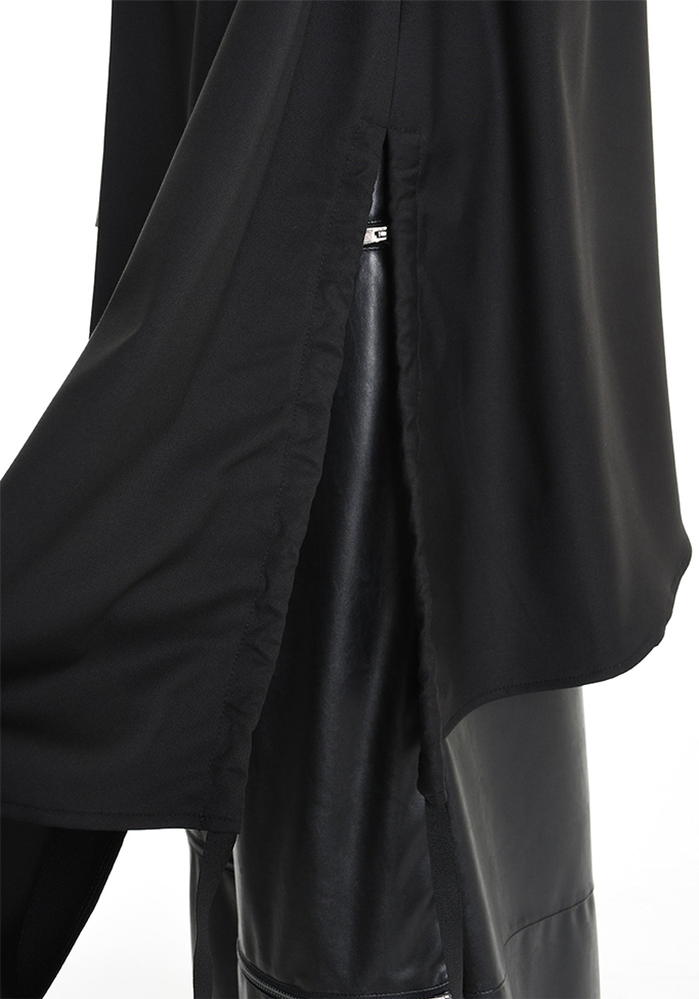 Asymmetric Faux Leather Details Maxi Jacket