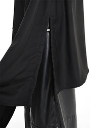 Asymmetric Faux Leather Details Maxi Jacket