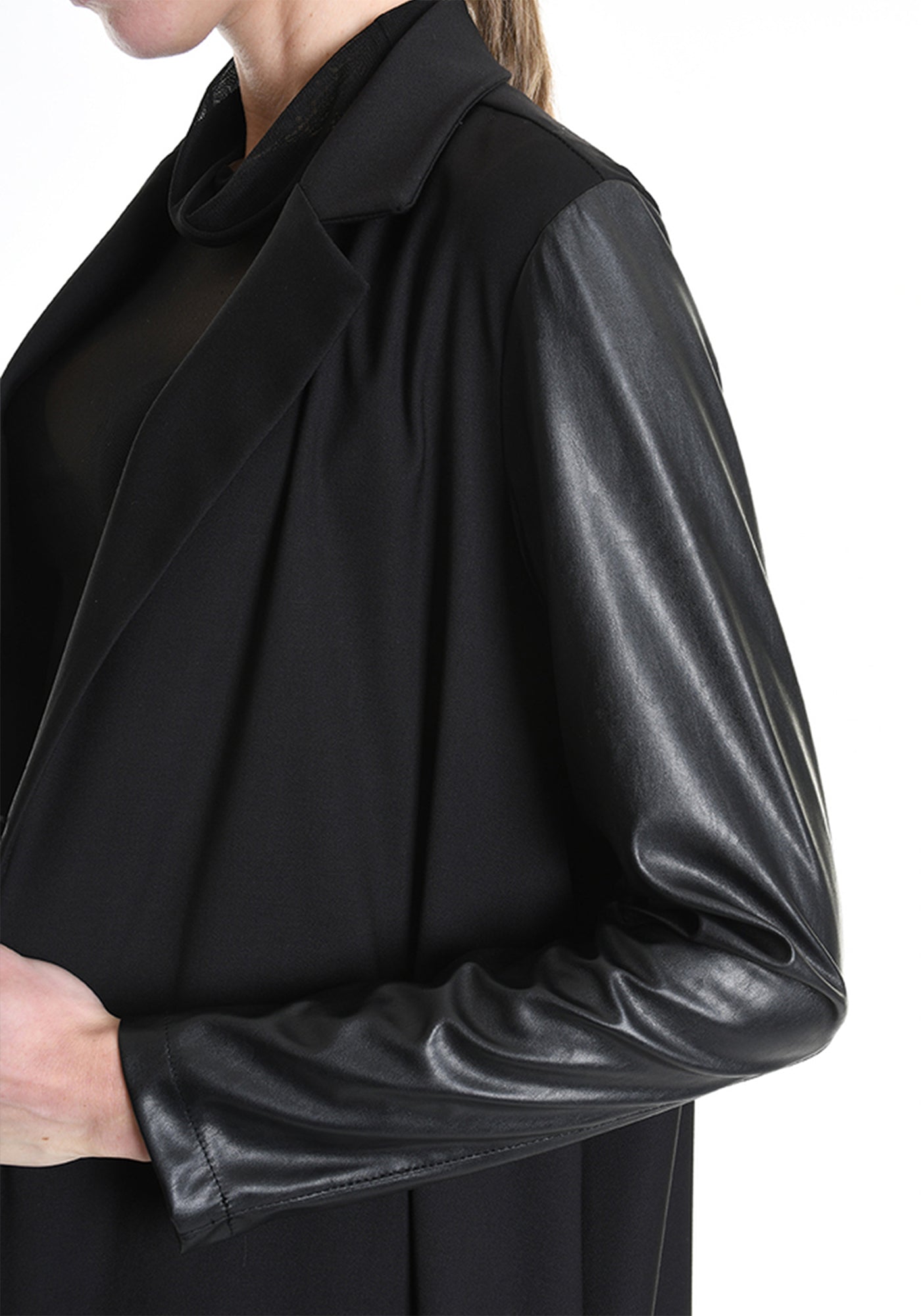 Asymmetric Faux Leather Details Maxi Jacket