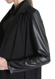 Asymmetric Faux Leather Details Maxi Jacket