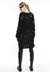 Distressed Flared Wool Blend Dress