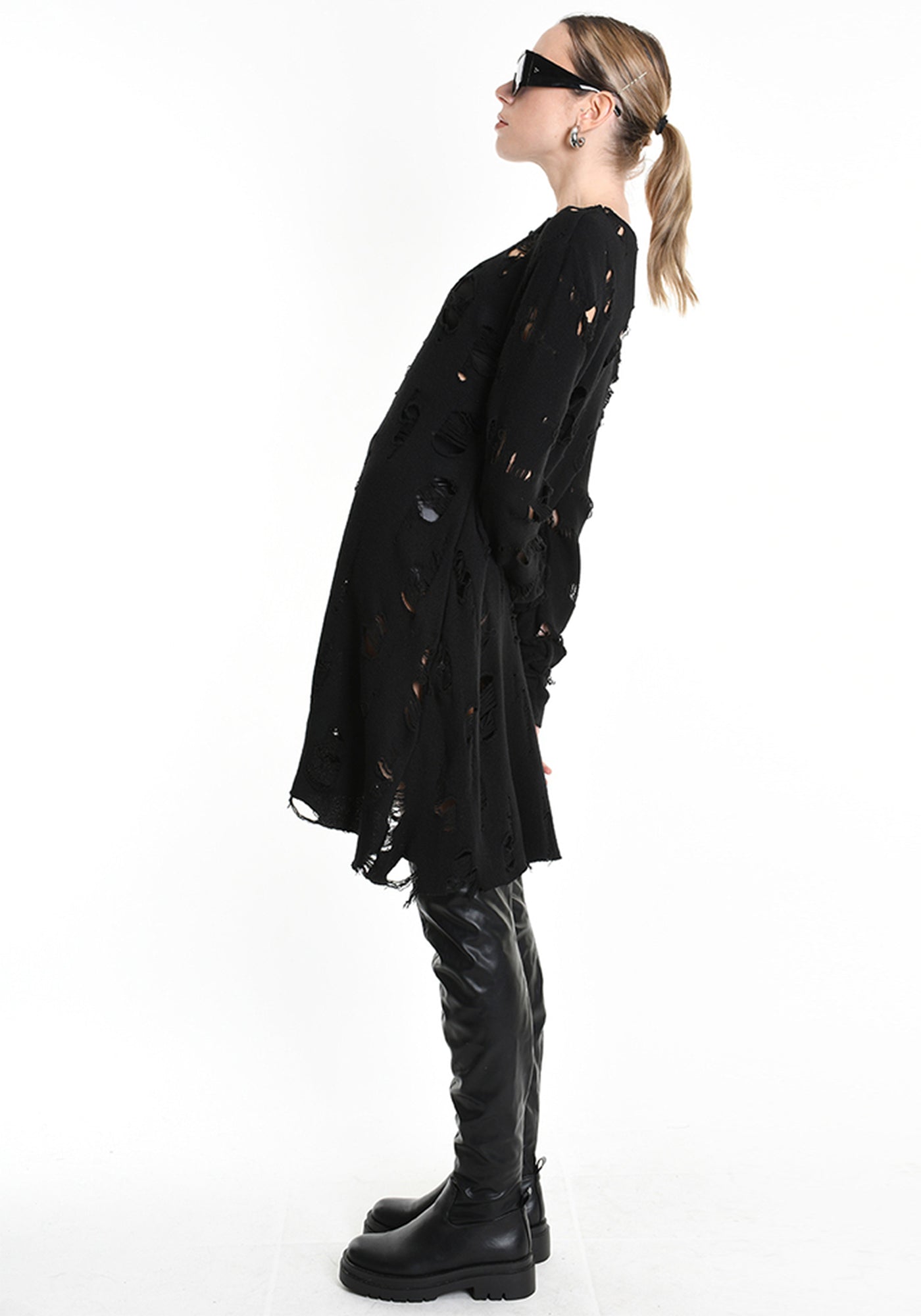 Distressed Flared Wool Blend Dress