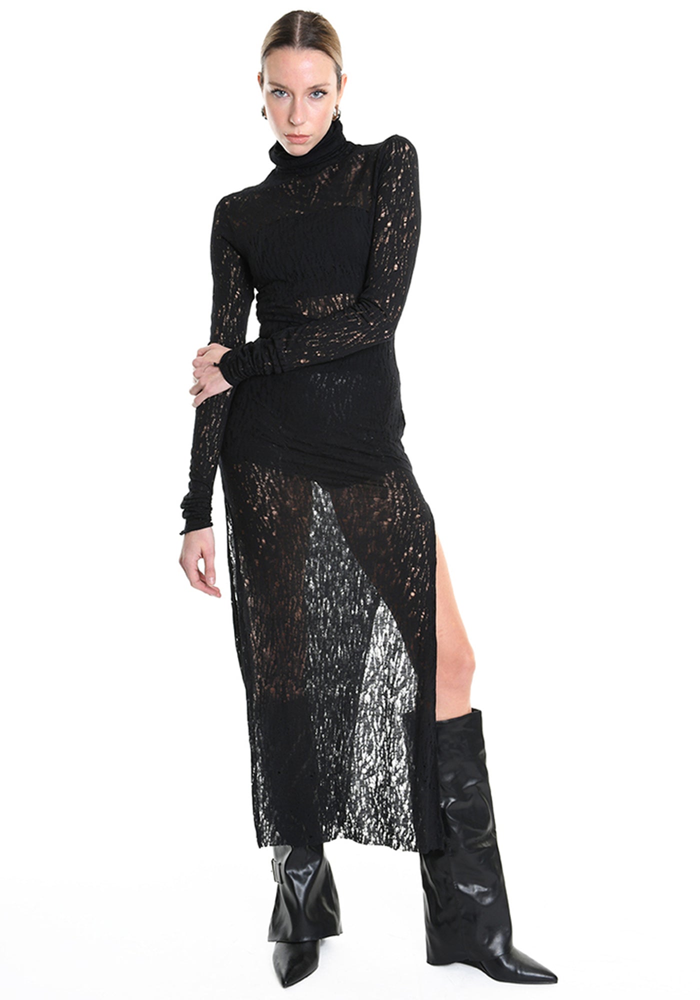 Distressed Wool Blend Maxi Dress