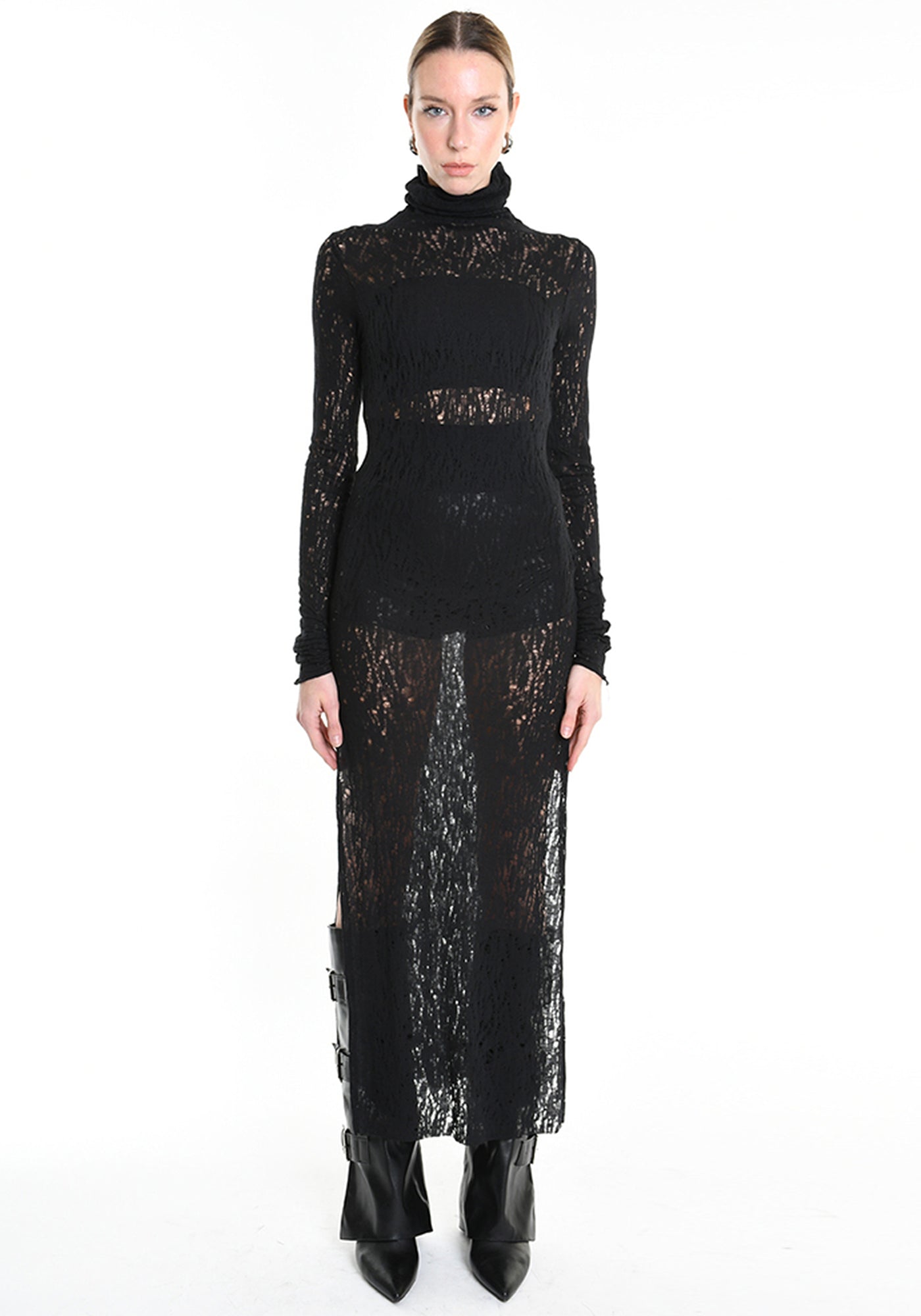 Distressed Wool Blend Maxi Dress