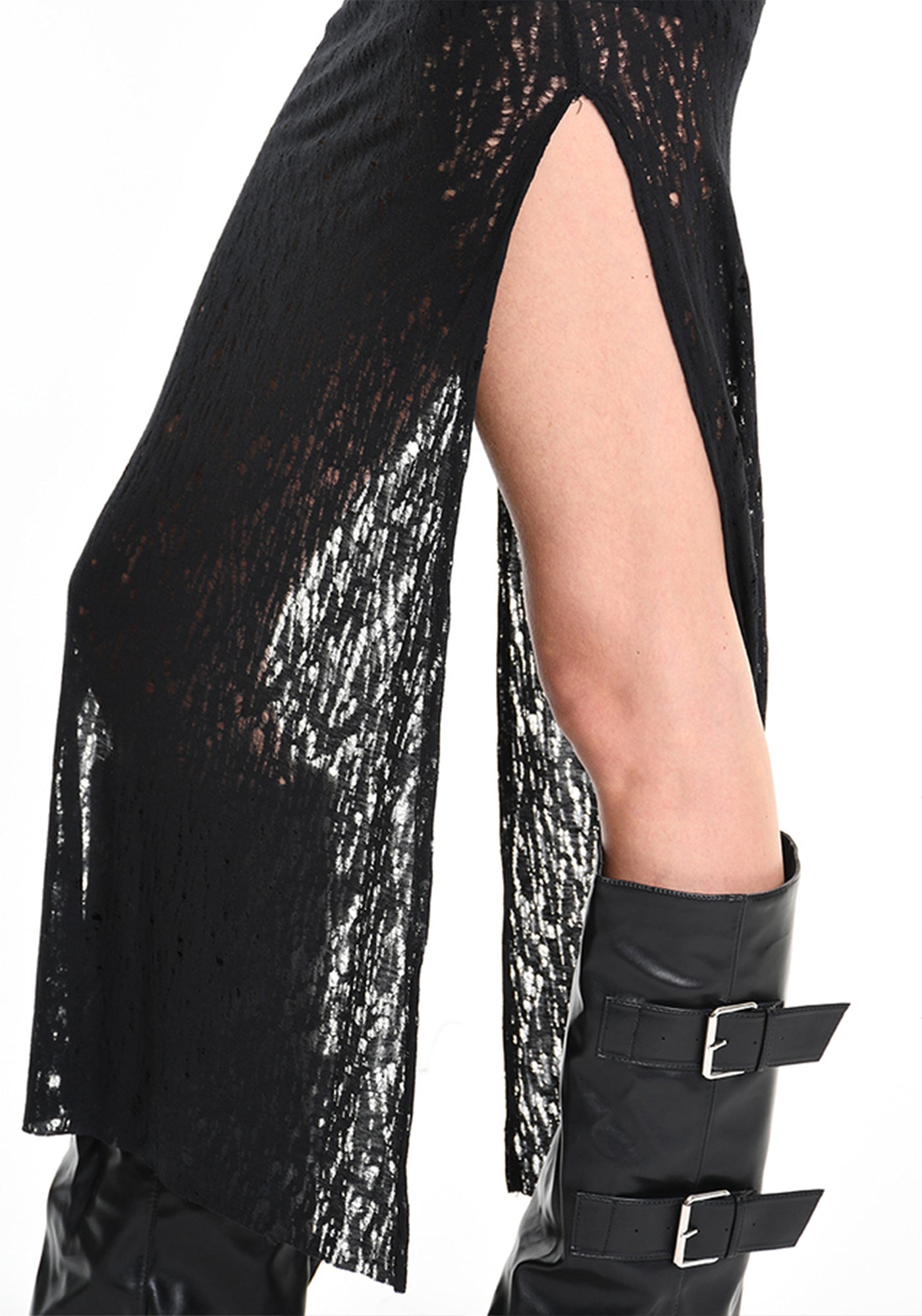 Distressed Wool Blend Maxi Dress