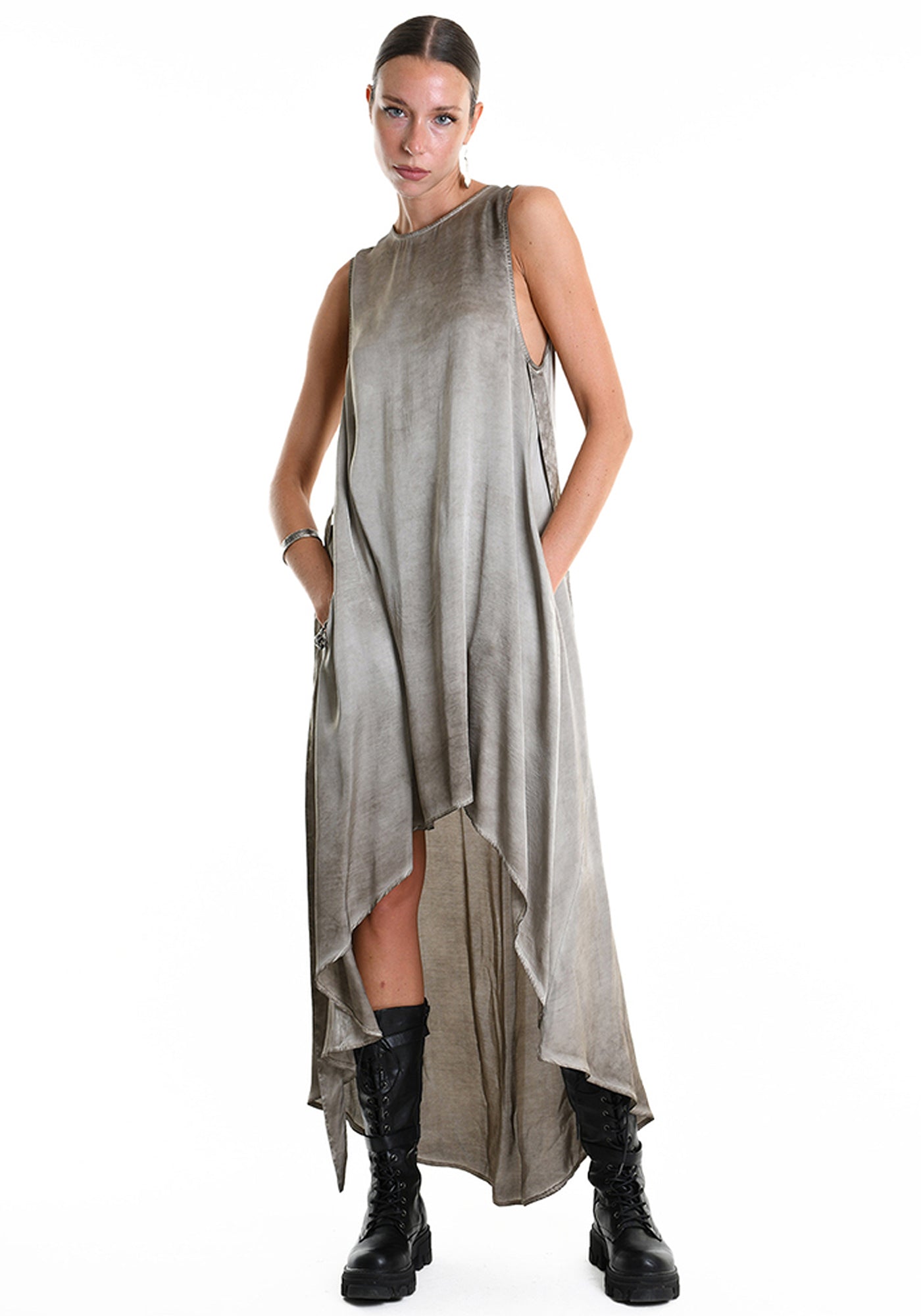 Asymmetric Tie Wrap Waist Sleeveless Dress - December Thieves