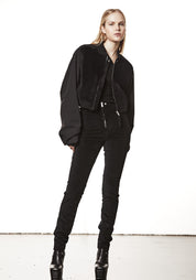 Cropped Gathered Sleeve Bomber Jacket