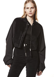 Cropped Gathered Sleeve Bomber Jacket