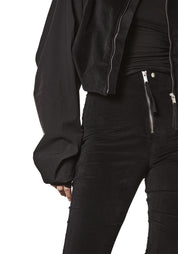 Cropped Gathered Sleeve Bomber Jacket