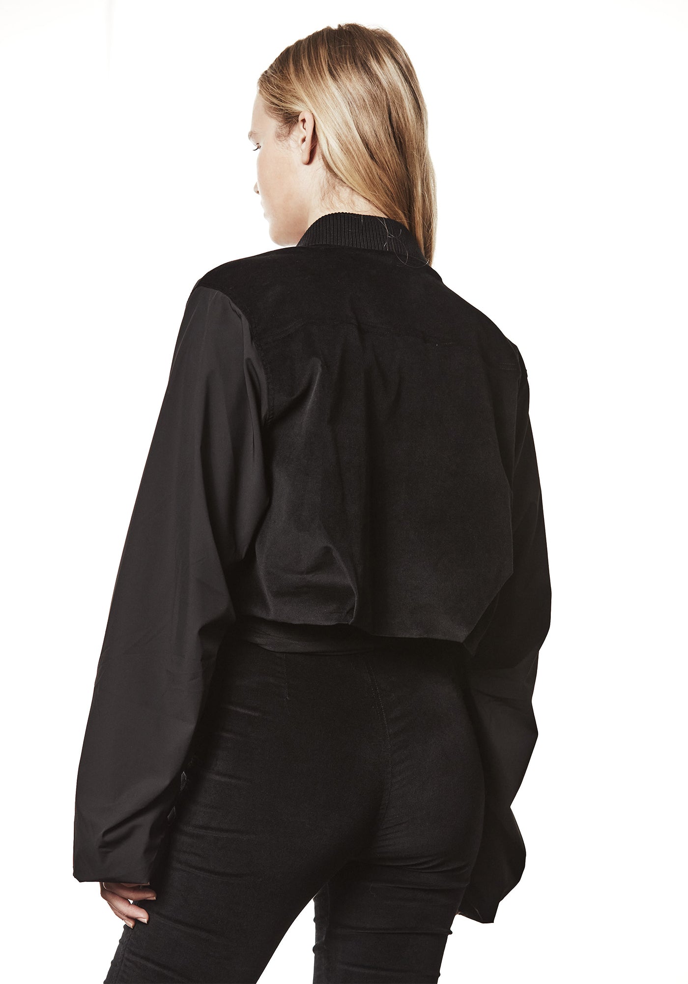 Cropped Gathered Sleeve Bomber Jacket