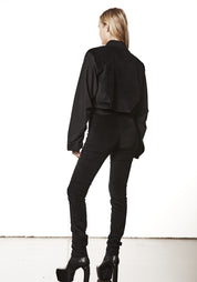 Cropped Gathered Sleeve Bomber Jacket