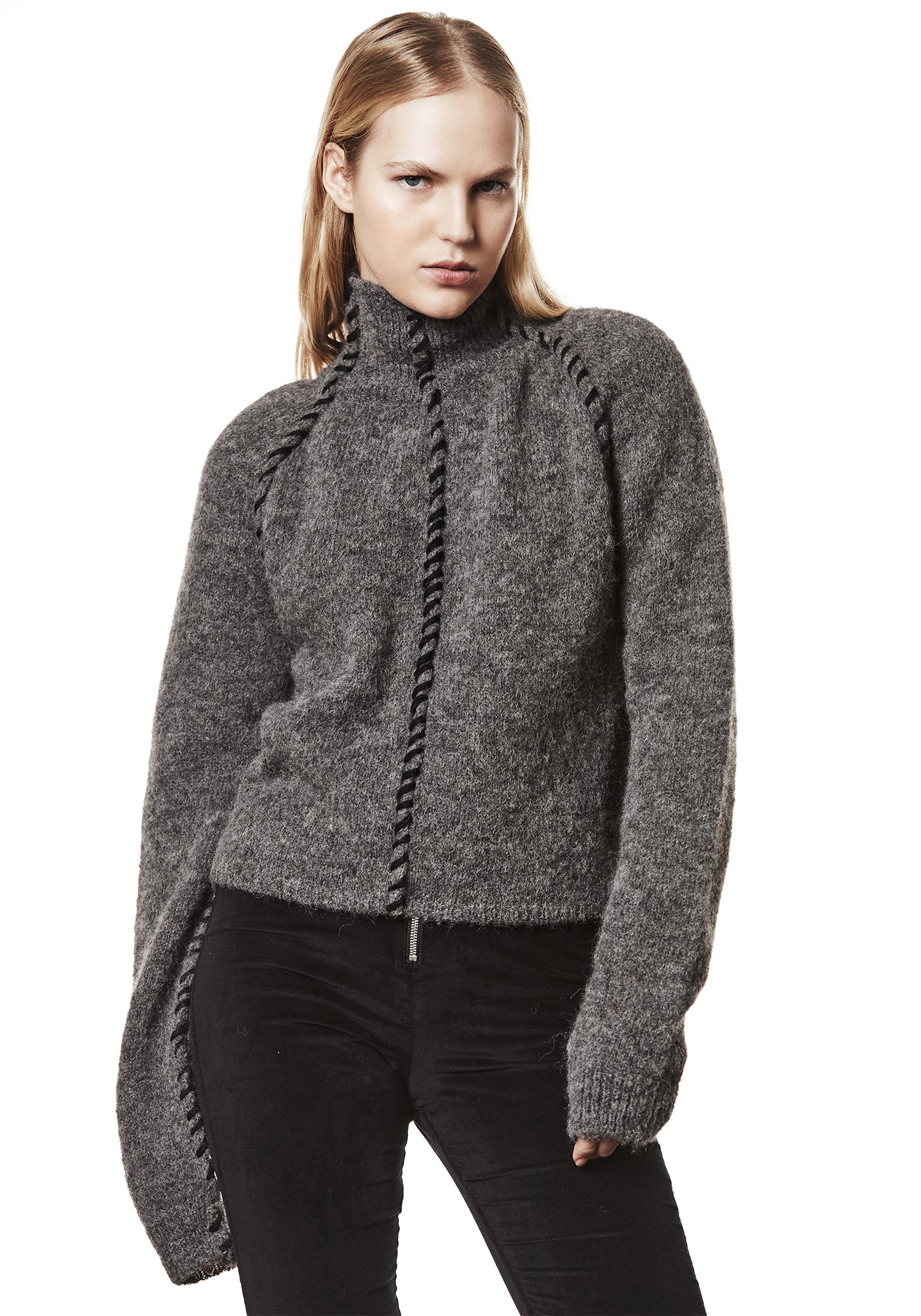 Contrast Stitch High Neck Knit Pullover - December Thieves