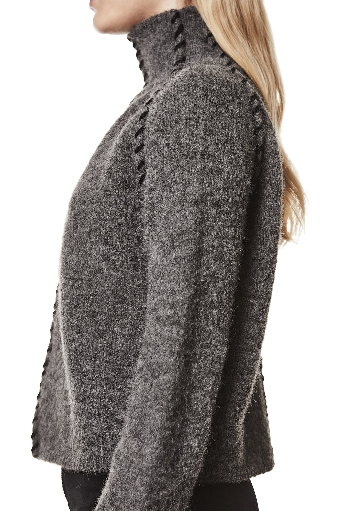 Contrast Stitch High Neck Knit Pullover - December Thieves