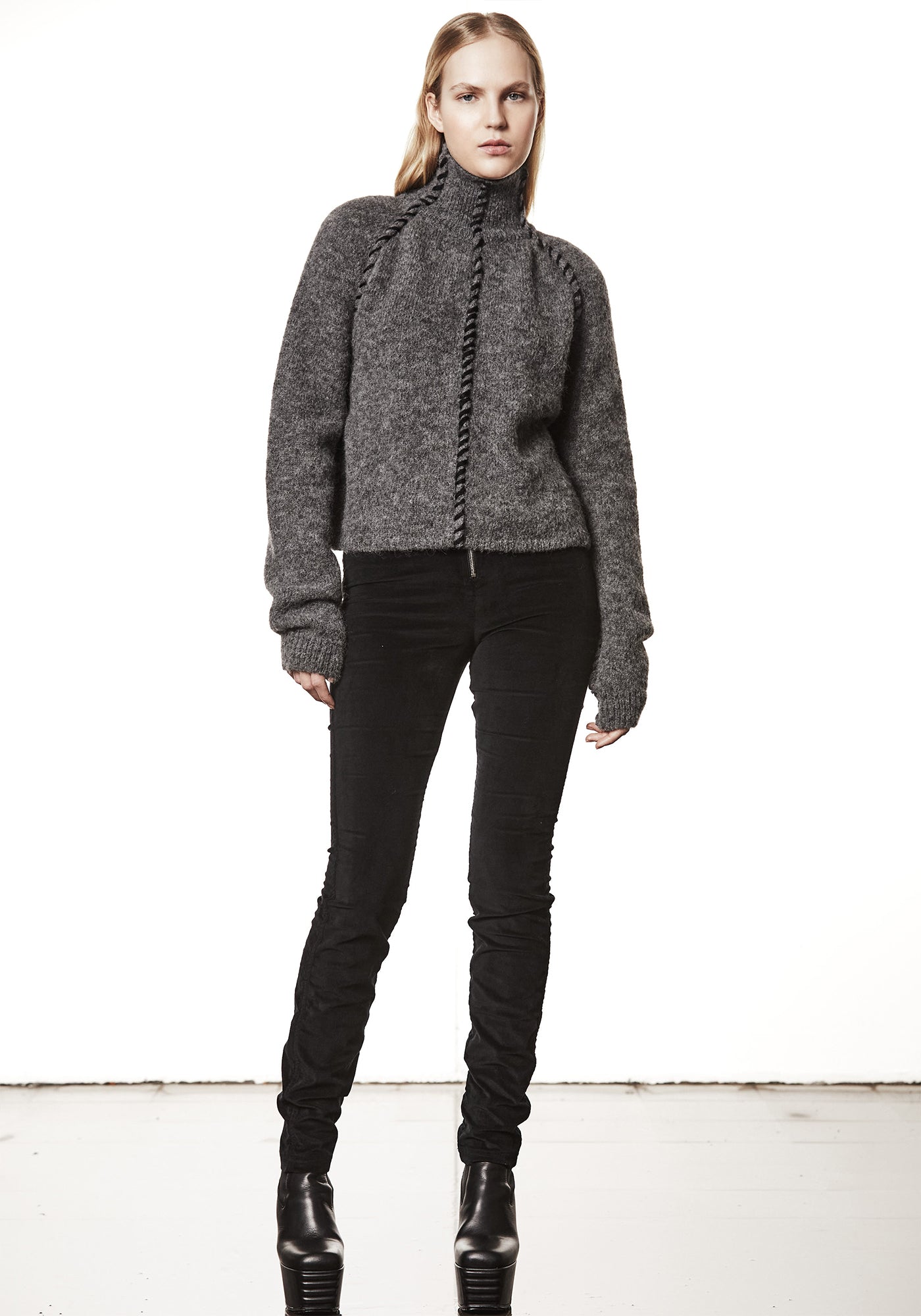 Contrast Stitch High Neck Knit Pullover - December Thieves