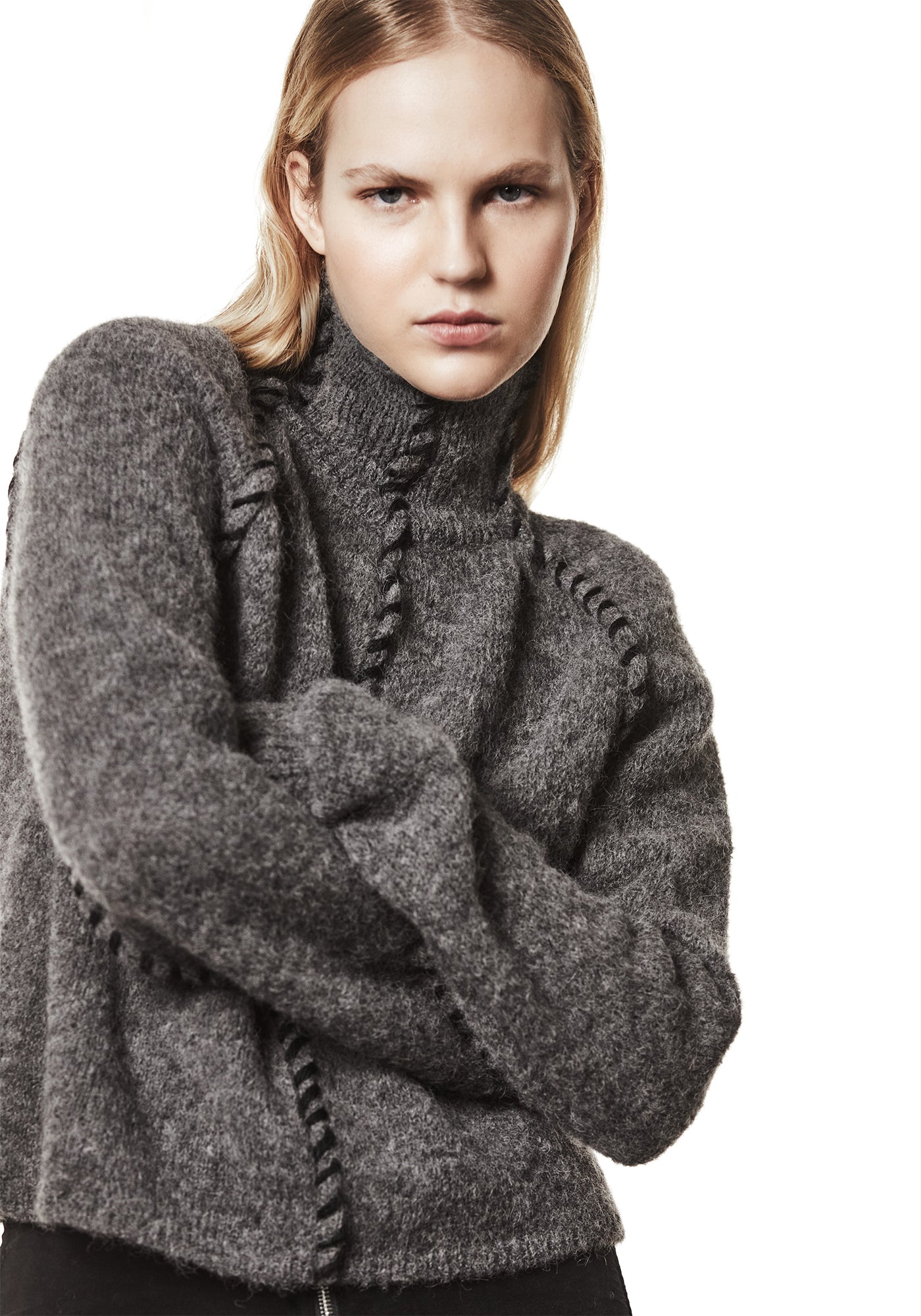 Contrast Stitch High Neck Knit Pullover - December Thieves
