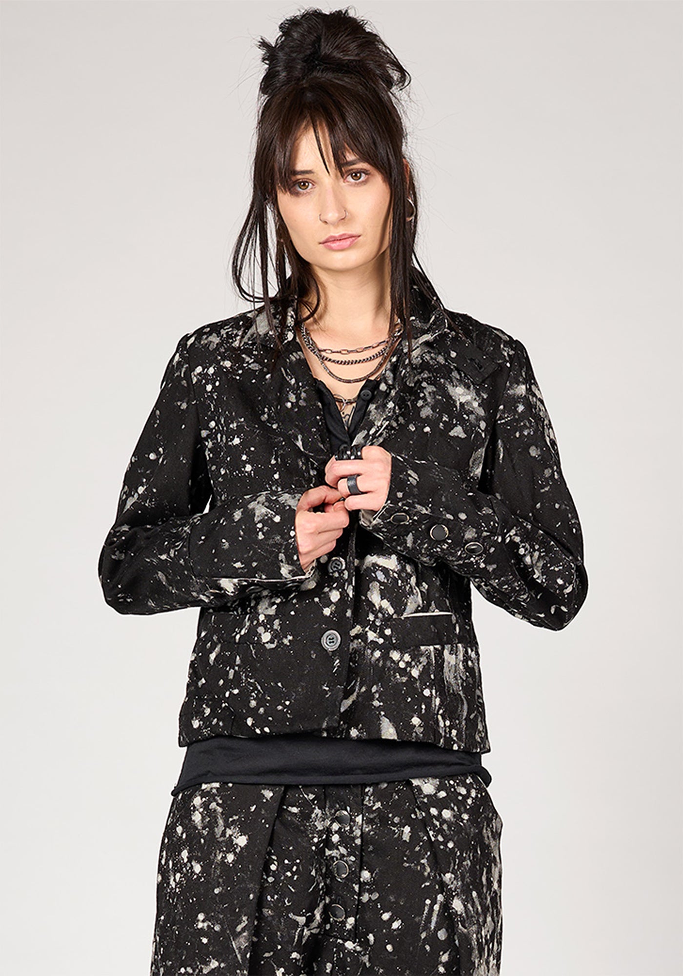 NB 2146 Zhana High Neck Splatter Detail Jacket - December Thieves